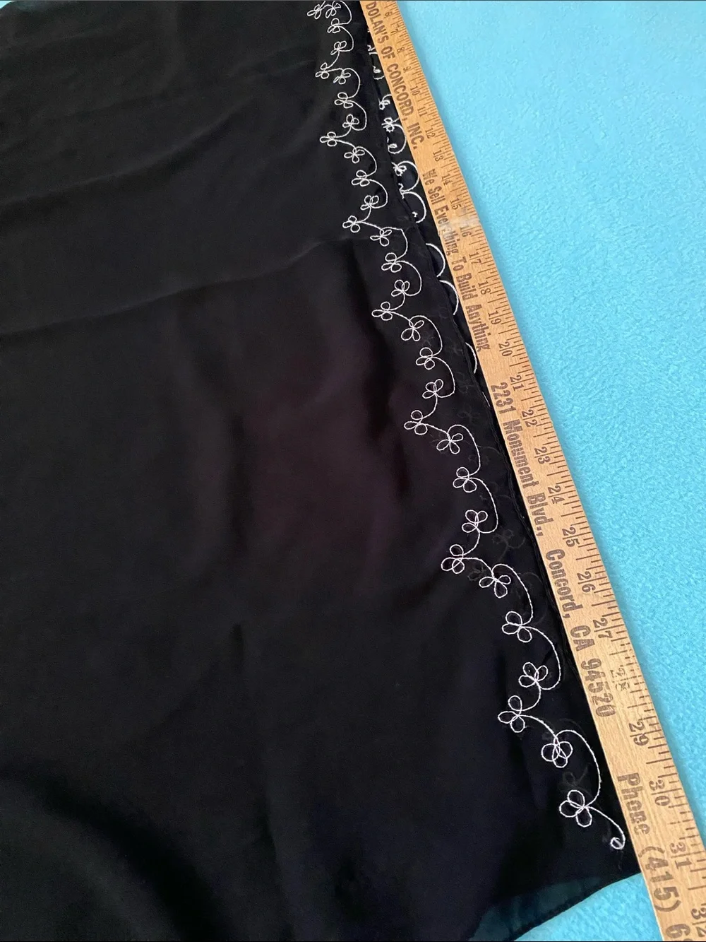 Wrap Scarf embroidered semi-sheer black white elegant chiffon NEW size 26” X 60”